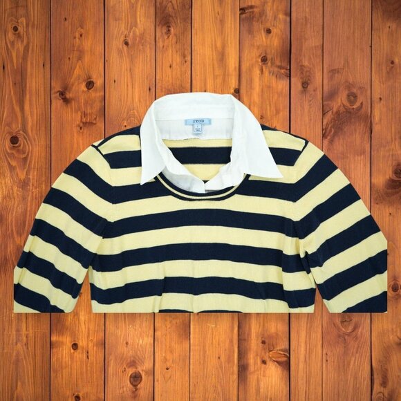 Vintage Izod Women's Striped Layered Sweater Size Large Made in‎ Japan - Picture 3 of 5